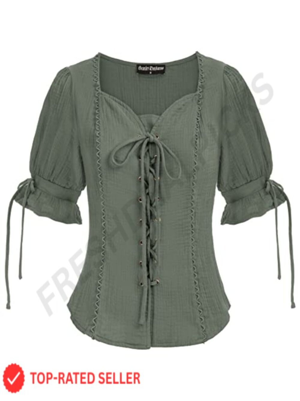 Renaissance Peasant Top Lace-Up Puff Sleeve Sweetheart Neck Blouse